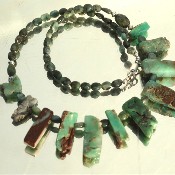 Sterling Silver Chrysoprase Emerald Necklace 925 - Picture 7 of 8